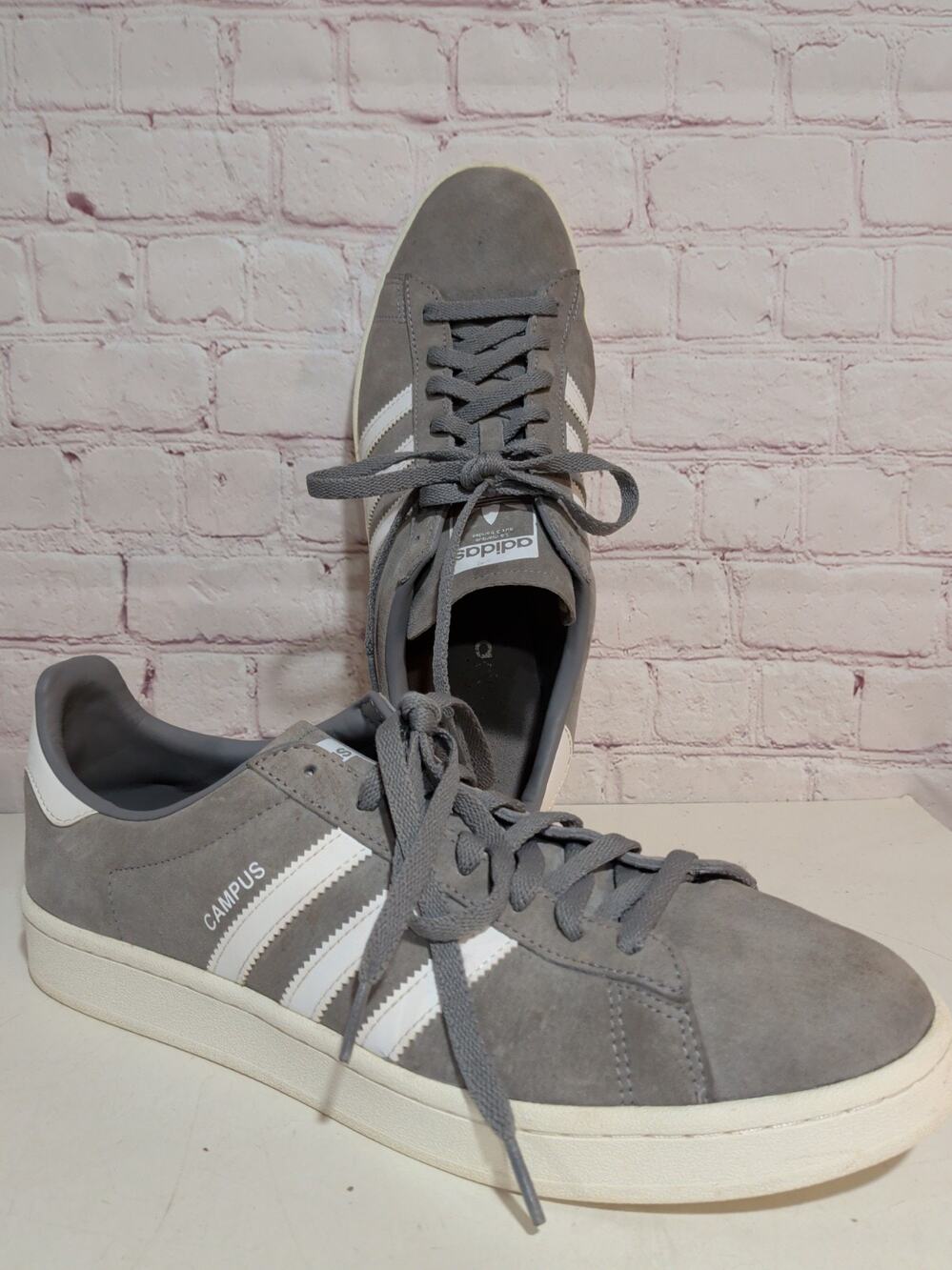 Adidas Campus BZ0085 Men's Grey Suede Sneakers Size 13 White Stripes EUC